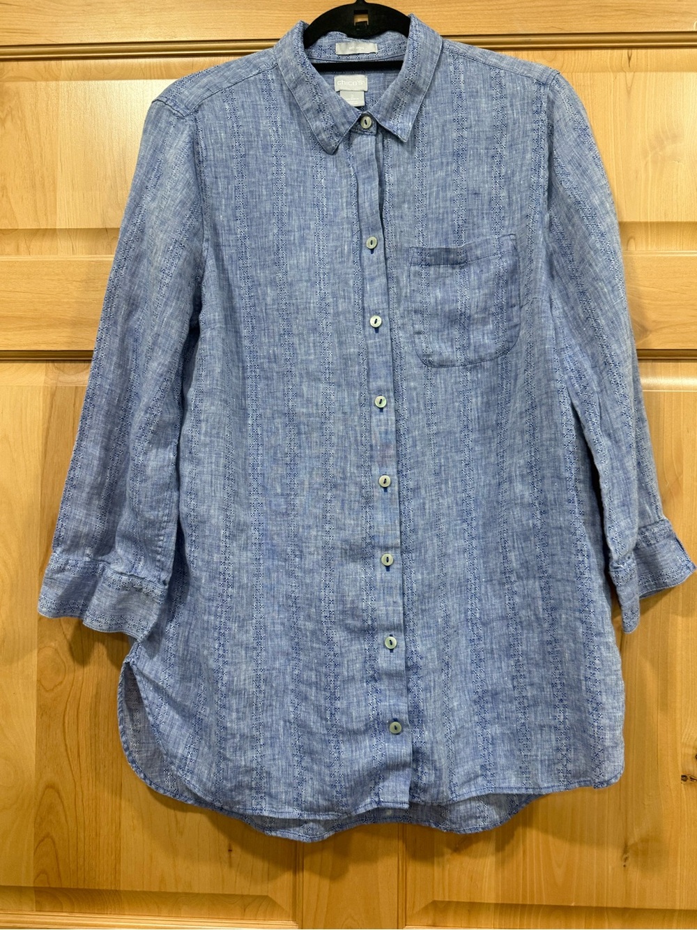 Chico's Light Blue Linen-Blend Button Down Shirt